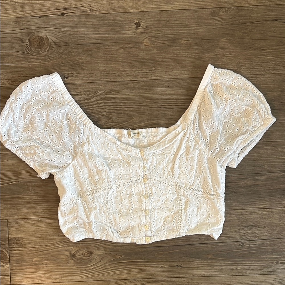 Lucky Brand White Puff Sleeve Smocked Blouse